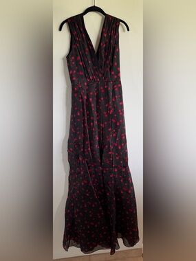 Carolina Herrera Formal Dress black red polka dot v-neck silk size 6